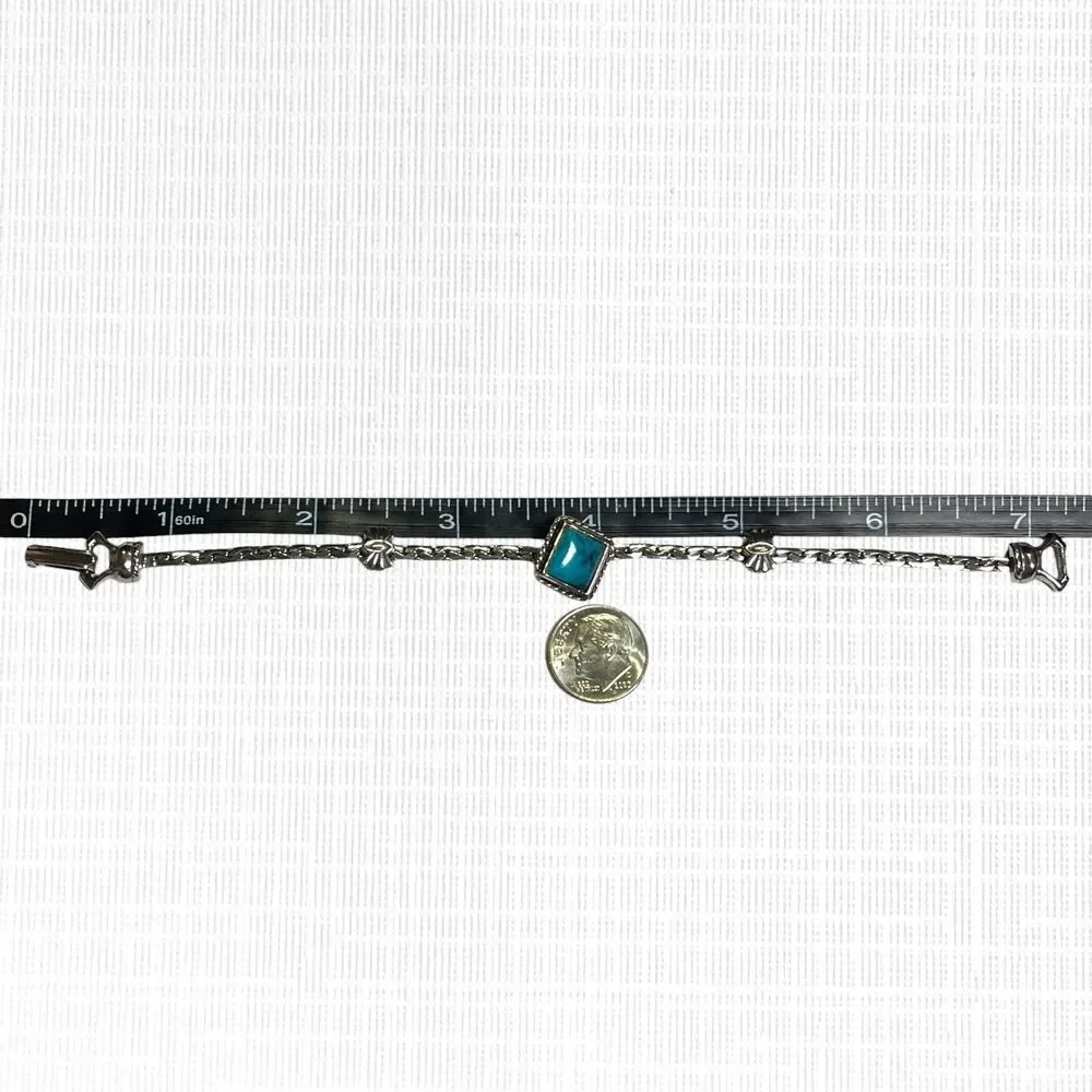 VTG Goldette Faux Turquoise Bracelet Silver Tone Chain Southwestern Boho FLAW